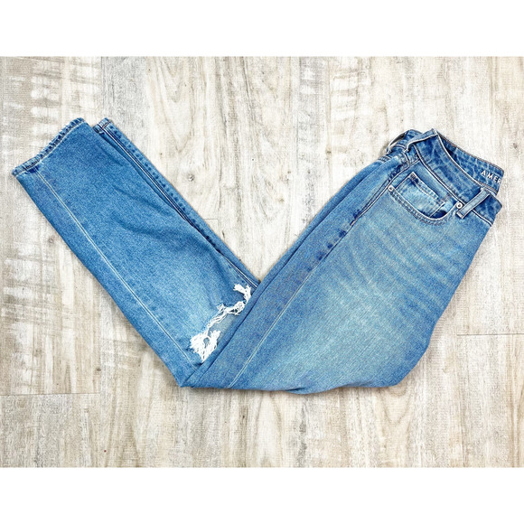 American Eagle Outfitters Denim - American Eagle High Rise Distressed Busted Knees Mom Jeans Blue 4